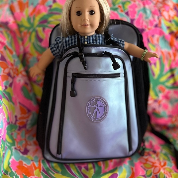 American girl carrier, Gray and Black Backpack with Purple Logo - Picture 3 of 5